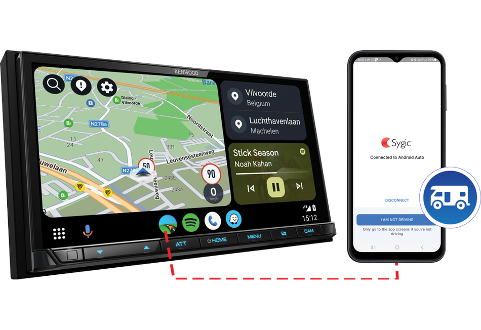 Kenwood DMX8021DABCAMPER + Sygic GPS Navigation with Caravan Routing App Subscription Camper Motorhome Wireless Android Auto & Apple CarPlay WIFI