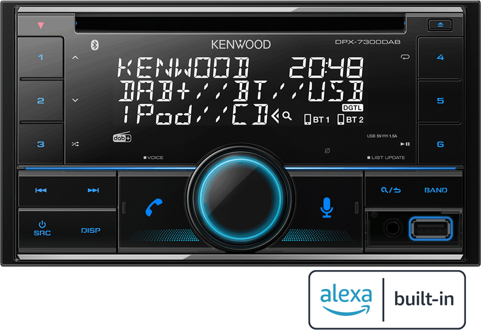 Kenwood DPX-7300DAB Double Din Tuner DAB BT CD MP3 USB AUX iPod Android inc DAB Aerial Amazon Alexa