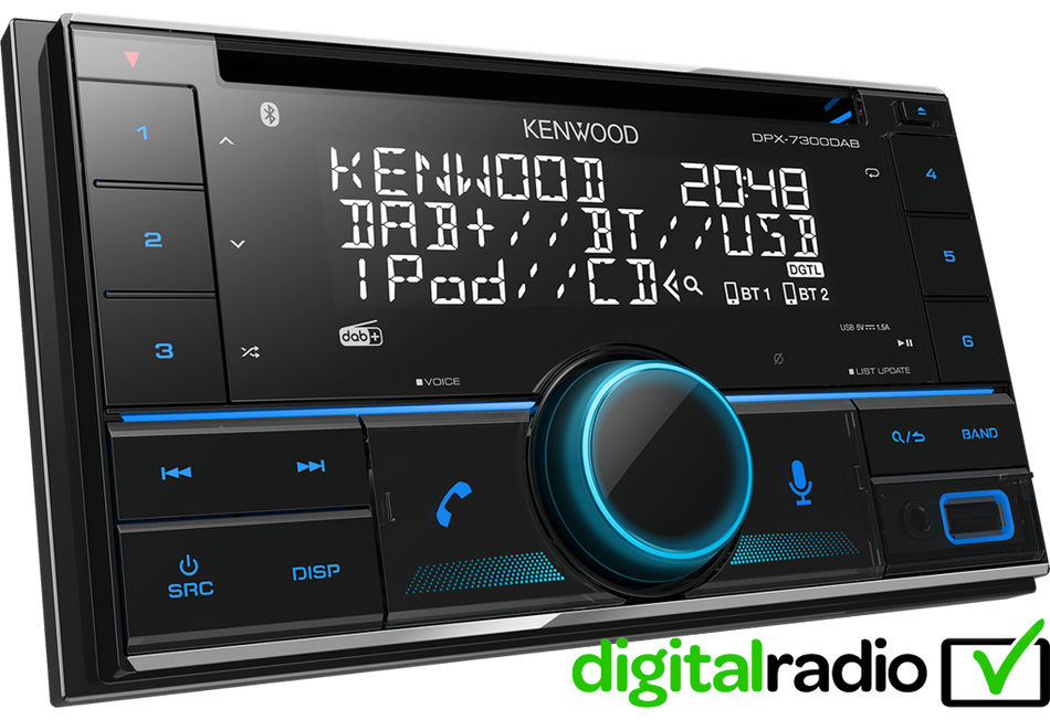 Kenwood DPX-7300DAB Double Din Tuner DAB BT CD MP3 USB AUX iPod Android inc DAB Aerial Amazon Alexa