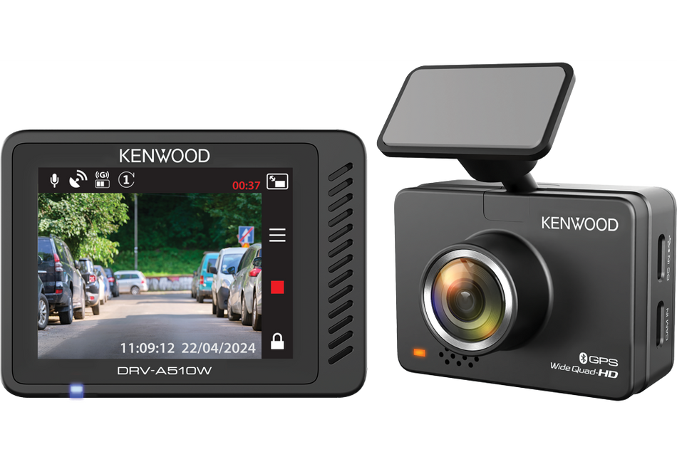 Kenwood DRV-A510W Dash Cam with 2.0" LCD Display, 20GB SD Card, 2K Full High Definition Recording & Wireless Link