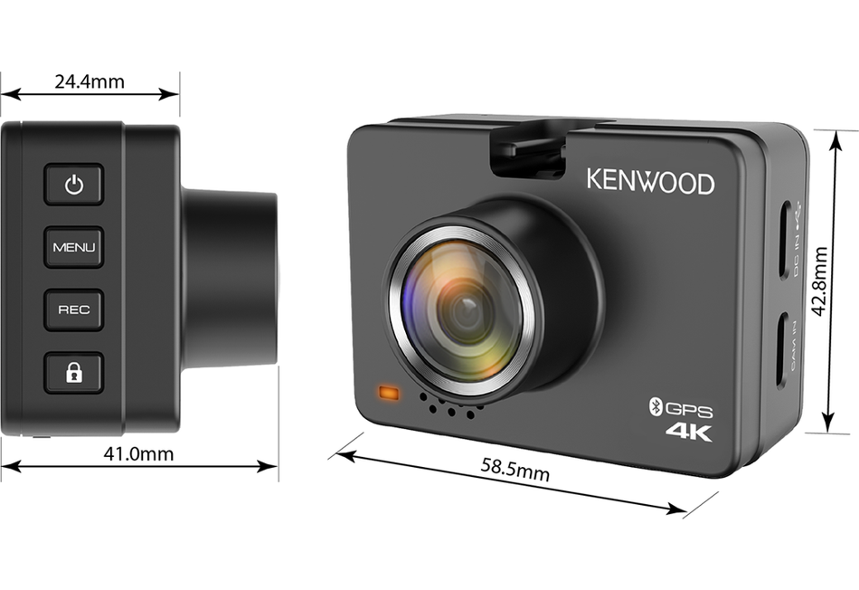 Kenwood DRV-A610W Dash Cam with 2.0" LCD Display, 64GB SD Card, 4K Full High Definition Recording & Wireless Link