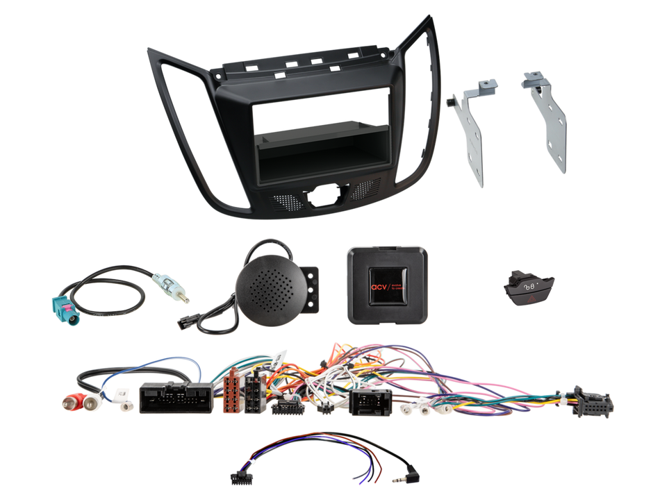 ACV 621114-22-4 Ford C-Max 2010> Double Din Radio Installation Kit Matt Black with OEM Ford Hazard/Door Lock Switch