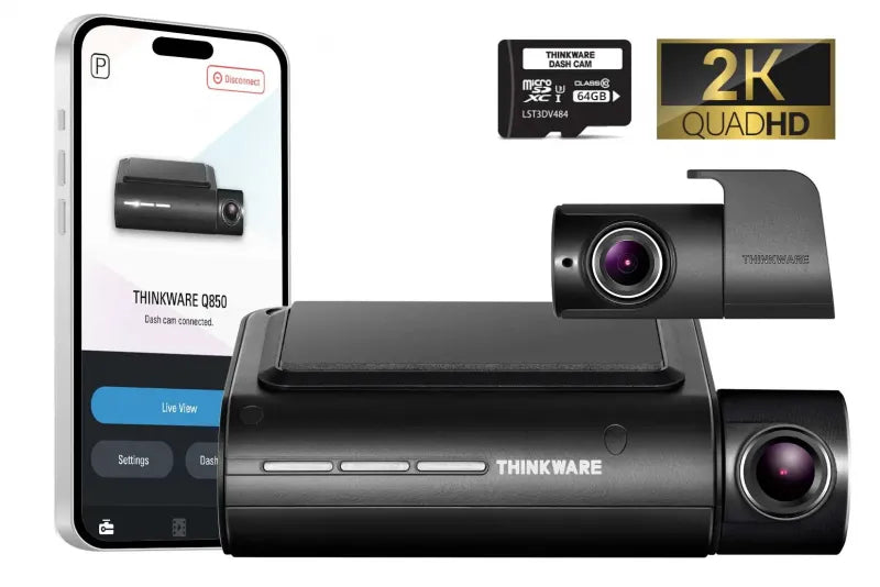 Thinkware Q850 2K Front & 1080P Rear Dashcam, 64GB, Bluetooth, Wifi, Super Night Vision, Parking Mode