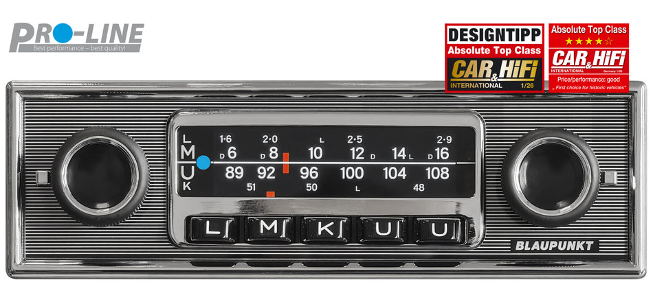 Blaupunkt Frankfurt Stereo MB (Silver) 70s car radio (from 1970) with 3″ Digital Colour Display, DAB+ FM High-End Tuner, Bluetooth, USB, AUX