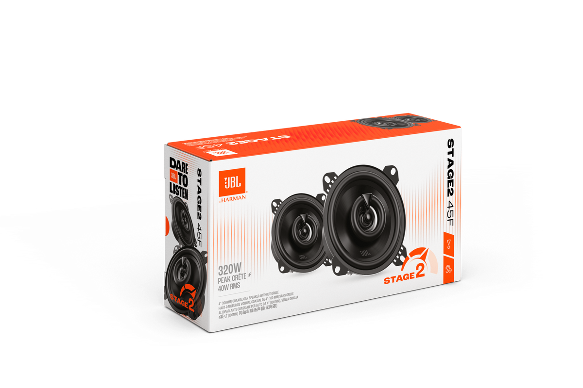 Paire JBL Stage2 Haut-Parleurs Coaxiaux 100 Mm (4") – 40W RMS / 320W Max – Amélioration Son Auto Premium Harman – Installation Facile