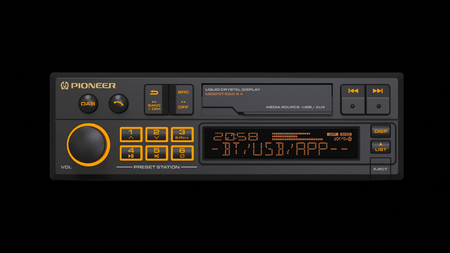 Pioneer SXT-C10PS-AE Autoradio 1-DIN Retrò – Bluetooth, DAB+, USB, AUX, Equalizzatore 13 Bande, Splitter Antenna Incluso
