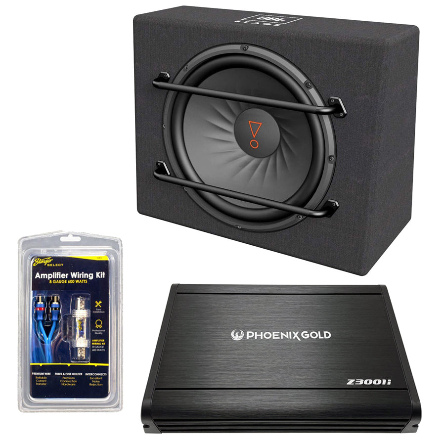 JBL Stage 1200S 12" 1000w Sealed Enclosure / Phoenix Gold Z3001i 600w Mono Amp / SSK8 Wiring Kit
