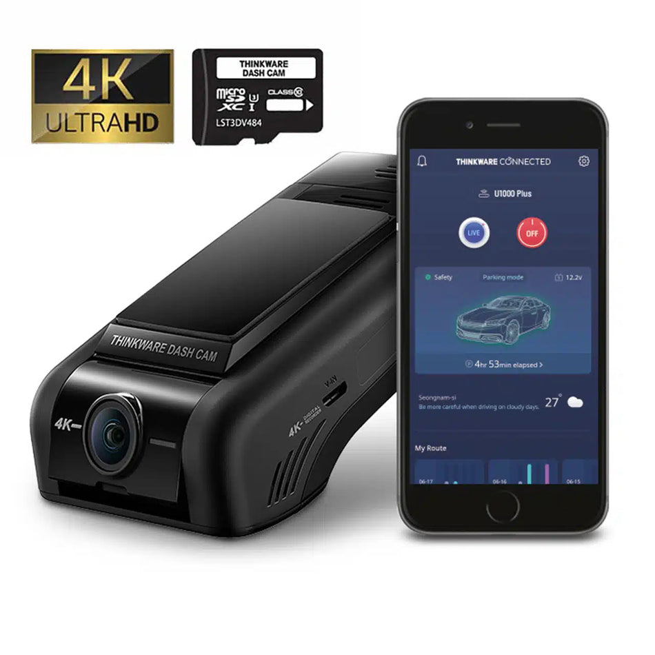 Thinkware U1000 Plus 4K UHD Front Only Dash Cam, Wifi, Super Night Vision 3, Bluetooth, 64GB SD Card