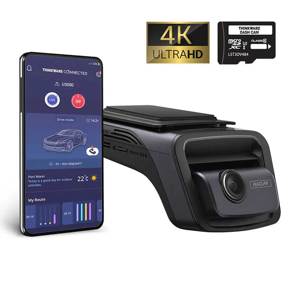 Thinkware U3000 4K Front Only Dashcam, Built In Radar, Bluetooth, Wifi, Super Night Vision, 64GB