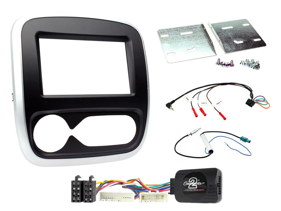 Connects2 CTKVX51 Vauxhall Vivaro 2014> Matt Black Silver Trim Double DIN Facia Installation Kit