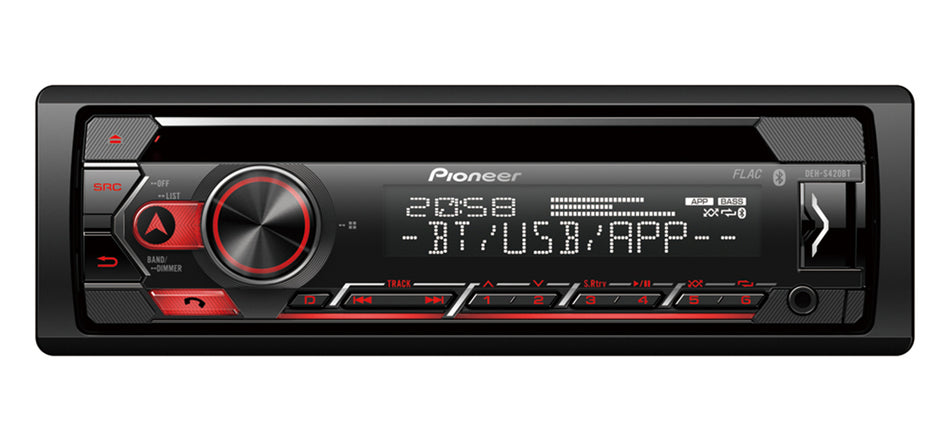 Pioneer DEH-S420BT - CD Tuner with Bluetooth, USB, AUX, FLAC, Spotify, Apple iOS Direct Control & Android