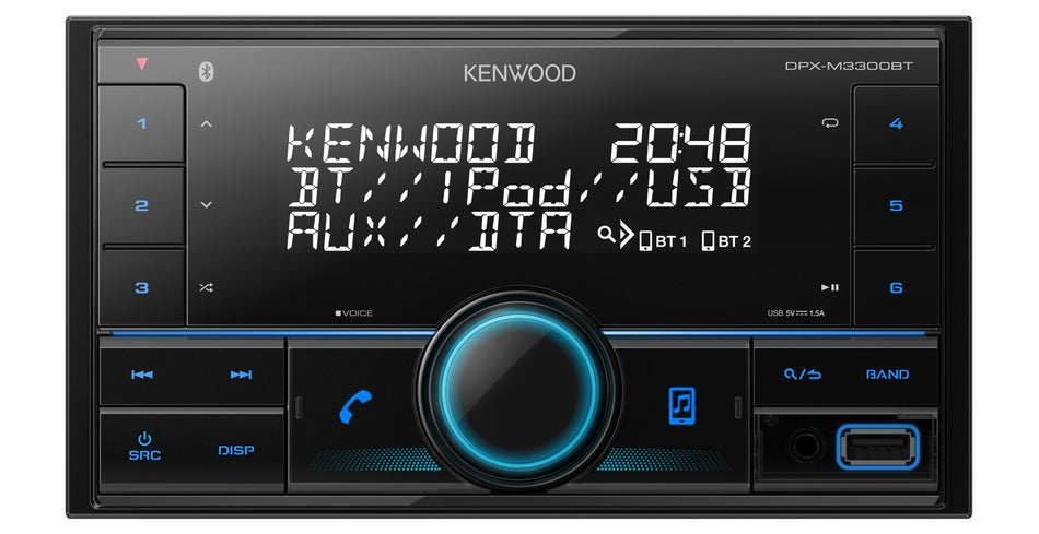 Kenwood DPX-M3300BT Double Din Bluetooth Mechless Media Tuner Radio MP3 FLAC USB AUX iPod Android Ready