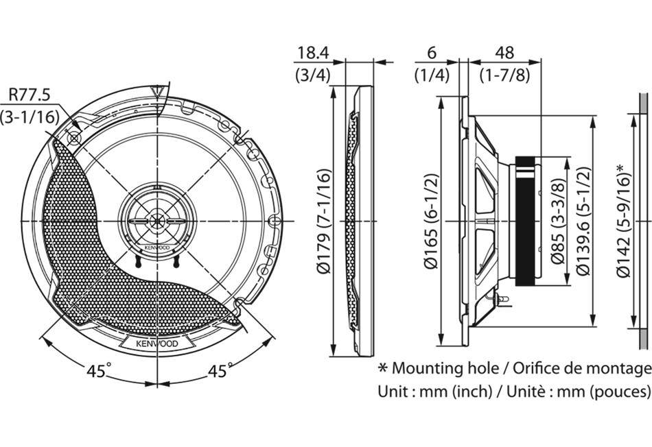 Kenwood Performance Series KFC-PS1796 330W 6.5" 17cm 2 Way Full Range Door Speakers