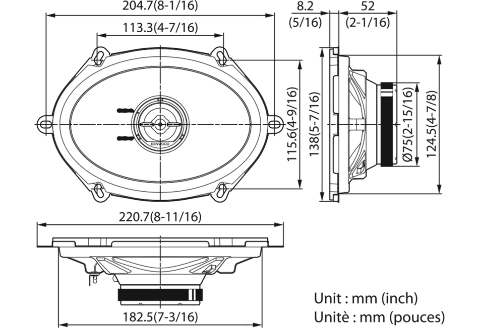 Kenwood KFC-PS5796C 5"x7" 320W 2 Way Door Coaxial Speakers