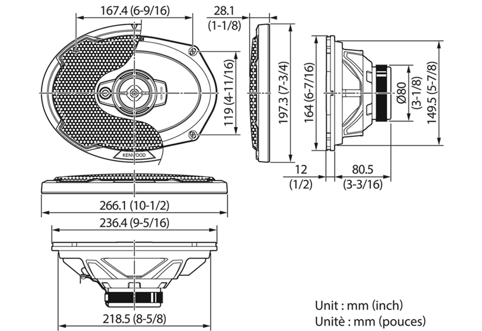 Kenwood Performance Series KFC-PS6976 550W 6" x 9" 3 Way Full Range Door Shelf Speakers