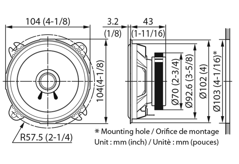 Kenwood Stage Sound Series KFC-S1056 4" 10cm 220W Dual Cone Coaxial Speakers