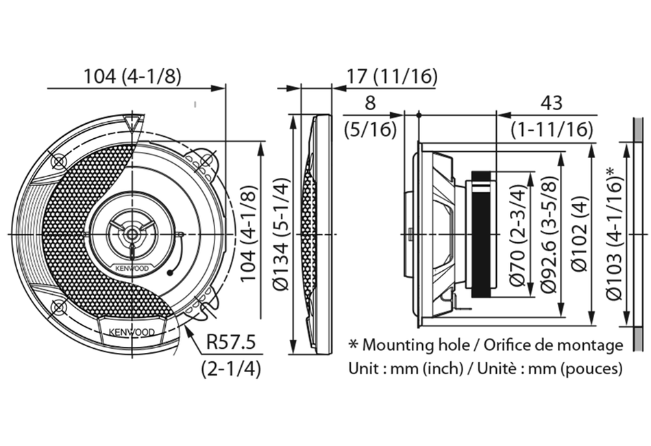 Kenwood Stage Sound Series KFC-S1066 4" 10cm 220W 2 Way Coaxial Speakers