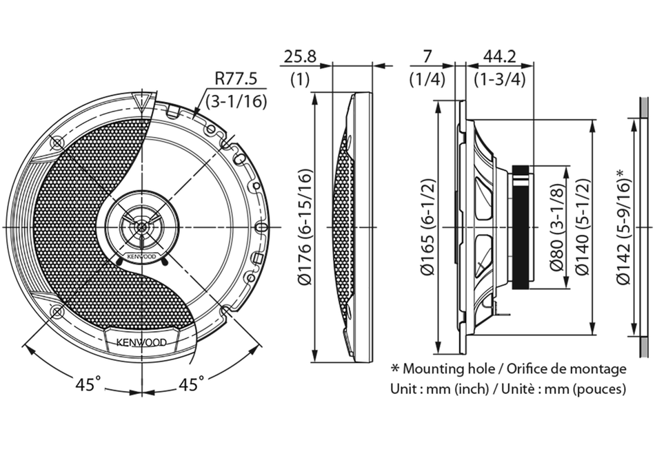 Kenwood Stage Sound Series KFC-S1766 6.5" 17cm 300W 2 Way Coaxial Speakers