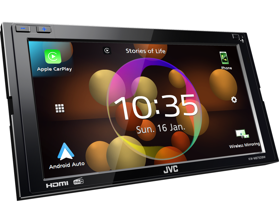 JVC KW-M875DBW 6.8" Double DIN Wireless Apple CarPlay Android Auto Mirroring WiFi DAB+ Bluetooth