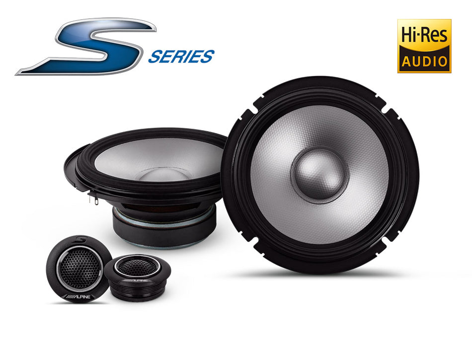 Alpine S-Series S2-S65C - 6.5” 16.5cm 240 Watt 2 Way Component Door Speakers with Tweeters