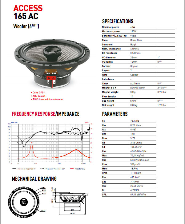 Focal Access 165AC 2 Way 6.5" Coaxial Speaker