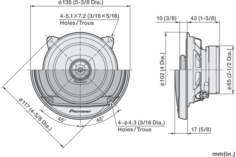 Pioneer TS-A1081F -   10cm 2-Way Coaxial Speakers (230 W)