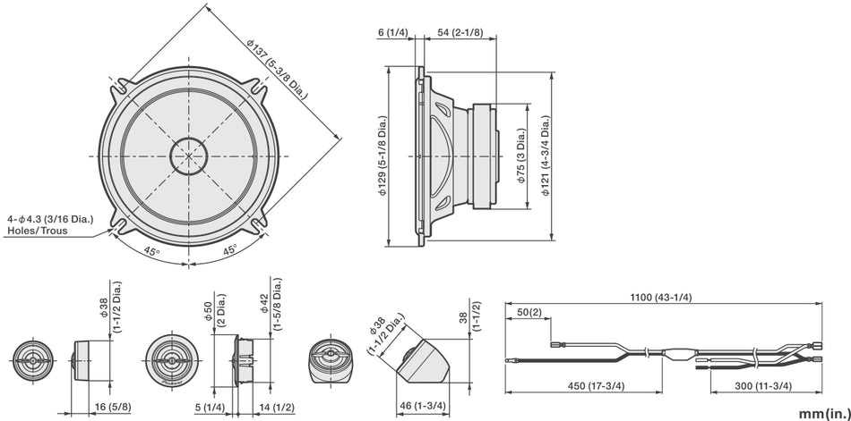 Pioneer TS-A1301C - 5.25" 13cm 300 Watts 2 Way Component Door Speakers