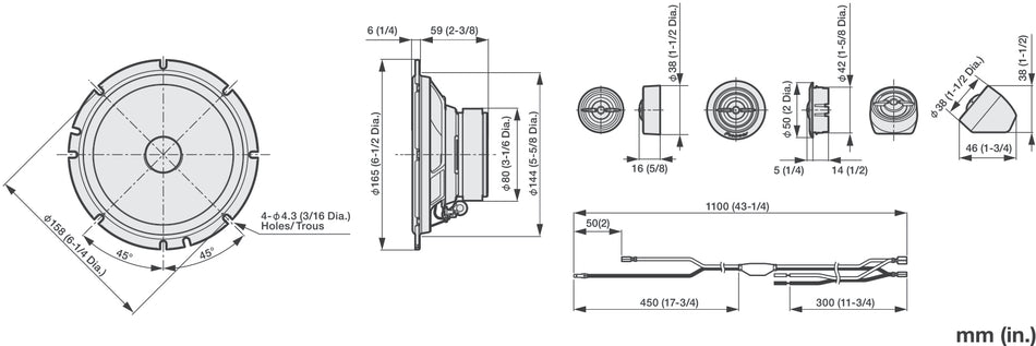 Pioneer TS-A1601C - 6.5" 16.5cm 350W 2 Way  Component System Car Door Speakers