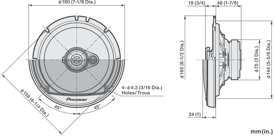 Pioneer TS-A1671F - 6.5" 16.5cm 320W 3 Way Coaxial Car Door Speakers