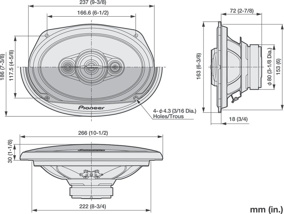 Pioneer TS-A6961F - 6" x 9" 450W 4 Way Coaxial Car Door Shelf Speakers