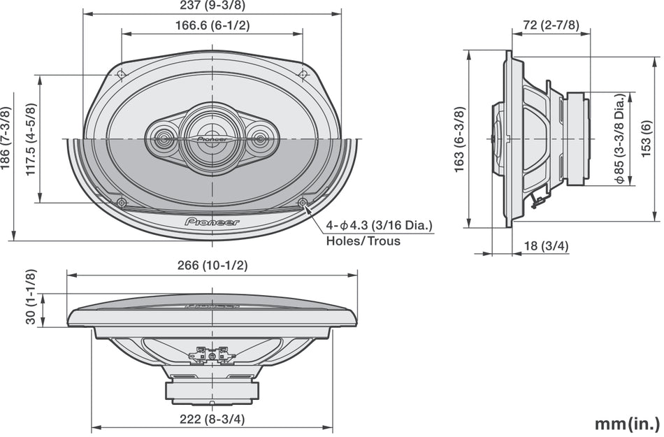 Pioneer TS-A6971F - 6" x 9" 600W 5 Way Coaxial Car Door Shelf Speakers