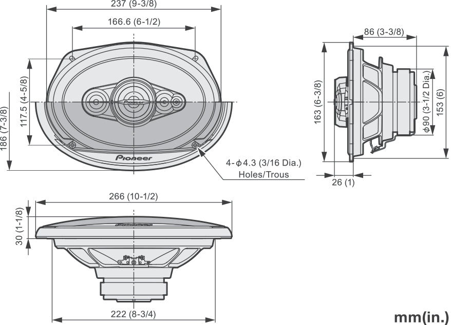 Pioneer TS-A6991F - 6" x 9" 700W 5 Way Coaxial Car Door Shelf Speakers